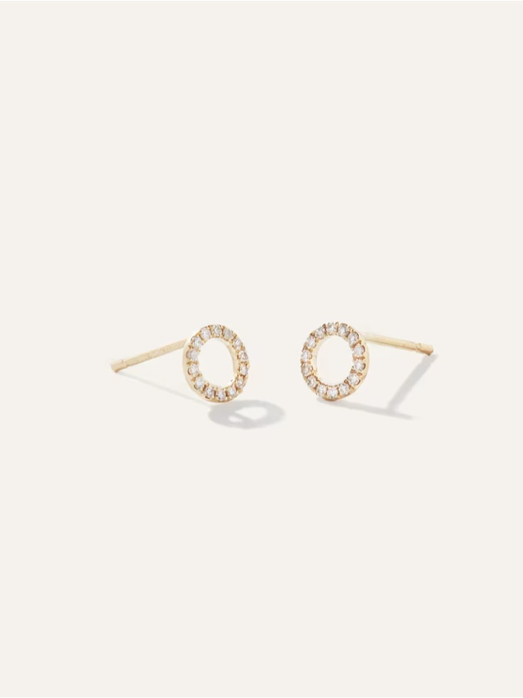 Gold Open Circle Pav Stud Earrings